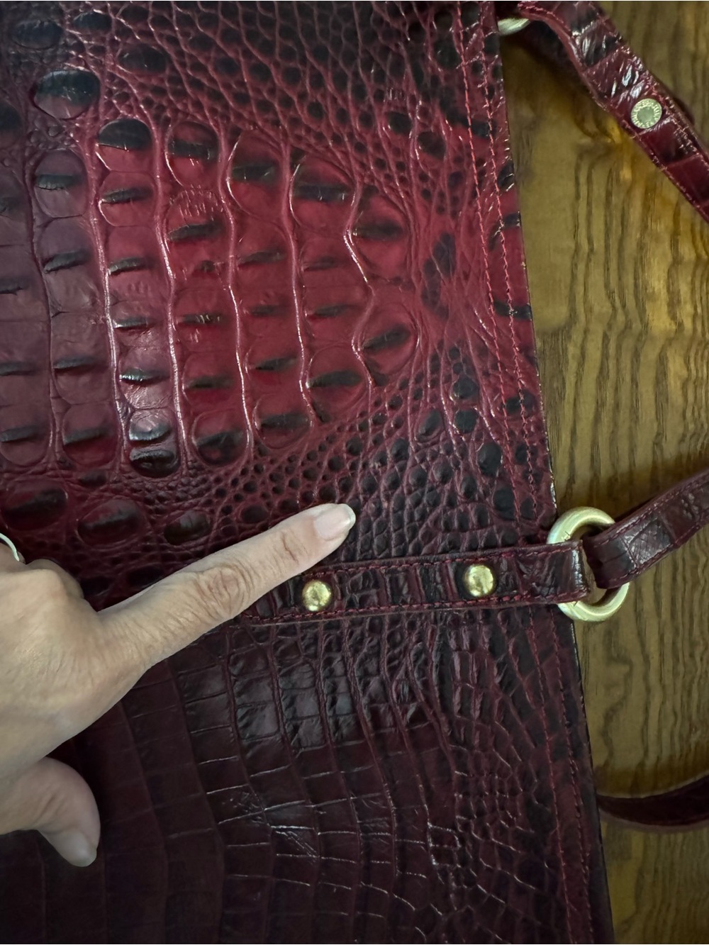 Brahmin Wine Croc-Embossed Leather Tote with Gold Hardware - Picture 5 of 15
